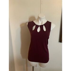 Coco's CloZet Women's Round Neck Cut Out Sleeveless Tank Top Burgundy Size XL